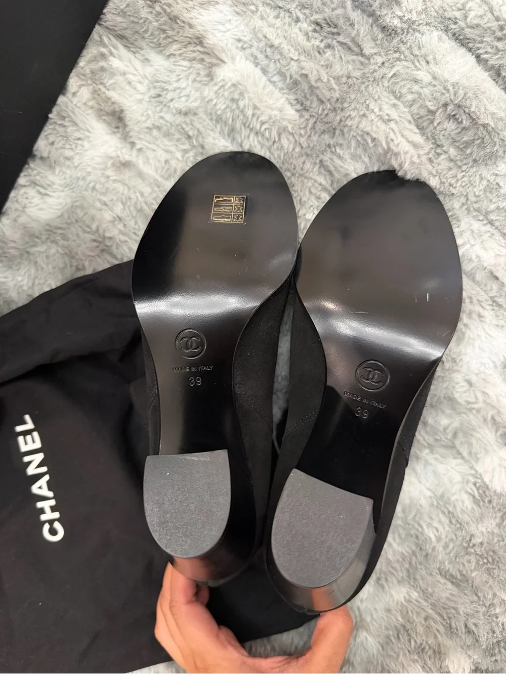 CHANEL Black Suede Ankle Booties with Sculpted Heel